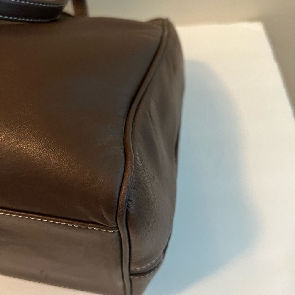 Levenger Dark Brown Leather Duffel Bag - Picture 12 of 15